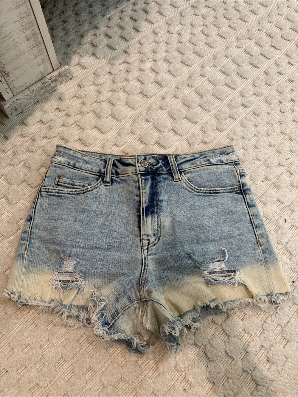 Women's Light Blue Ombre Distressed Denim Shorts